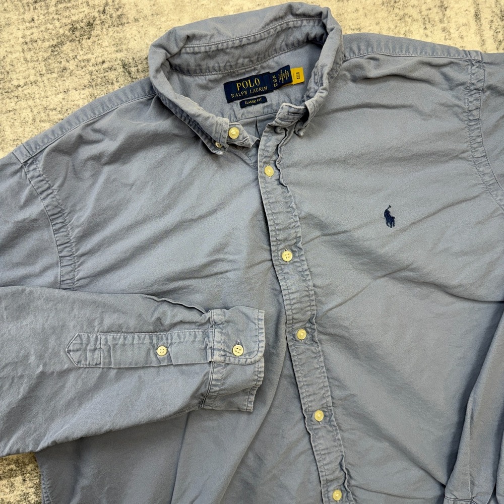 Polo Ralph Lauren Oxford Shirt Mens XL Slate‎ Blue Classic Fit Button Down Pony